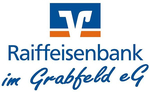 The logo of Raiffeisenbank im Grabfeld eG, featuring blue and orange text.