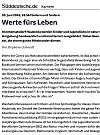 A printed article in German titled "Values for Life" in a newspaper.